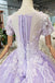 Lilac Ball Gown Short Sleeves Prom Dresses with Lace, Quinceanera Dress PDL41