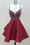 Spaghetti Straps Dark Red Short Prom Dress Homecoming Dress PDO59