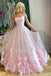 Light Pink Spaghetti Straps Long Prom Dresses, 3D Flowers Evening Dresses PDQ85