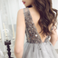 A Line V Neck Sparkle Short Grey Backless Homecoming Dresses Party Dress PDN97