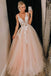 Pink Tulle V Neck Long Senior Prom Dress, Formal Dress With Applique PDQ84