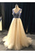 A Line V Neck Beading Tulle Long Prom Dress, Party Dresses PDE84