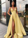 Charming A Line Spaghetti Straps Yellow Prom Dresses with Split Front PDQ86