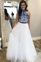 A Line Off White Halter Prom Dresses Cheap Long Formal Party Dress PDJ57