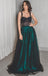 A Line Long Dark Green Black Straps Prom Dresses, Cheap Evening Gown PDH71