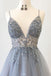 Gray Spaghetti Straps Beaded Tulle A Line Prom Dresses Evening Party Dress PDS52