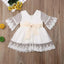 Cute Ivory Lace Long Sleeve Flower Girl Dresses Above Knee Scoop Bowknot Baby Dress HD51
