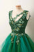 Green Tulle V Neck Hand Made Flowers Short Prom Dress, Homecoming Dresses OMH0160