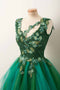 Green Tulle V Neck Hand Made Flowers Short Prom Dress, Homecoming Dresses OMH0160