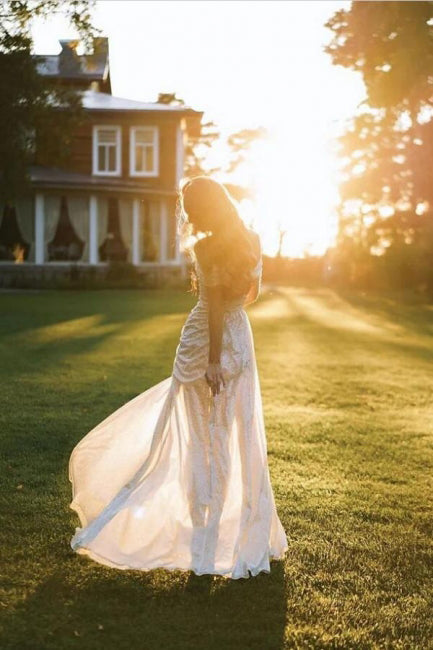 Sparkle Mermaid Off the Shoulder Wedding Gown With High Slit, Shine Dress Wedding Party OW0108