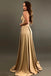 Elegant A Line Mermaid Deep V Neck Long Blue Backless Bridesmaid Dresses with Slit SK09