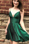 Simple A Line Spaghetti Straps Short Prom Dresses Hunter Green Homecoming Dresses SK46