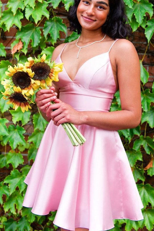 Simple A Line Spaghetti Straps Short Prom Dresses Hunter Green Homecoming Dresses SK46