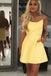 A line V Neck Pink Satin Spaghetti Straps Homecoming Dresses, Short Prom Dresses SK48