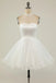 Halter Black A line Tulle Beading Homecoming Dresses, Mini Graduation Dresses OMH0137
