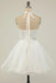 Halter Black A line Tulle Beading Homecoming Dresses, Mini Graduation Dresses OMH0137