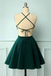 Halter Green A Line Sleeveless Graduation Dress, Short Homecoming Dresses OMH0161