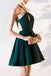 Halter Green A Line Sleeveless Graduation Dress, Short Homecoming Dresses OMH0161