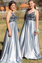 A-Line Spaghetti Straps Backless Blue Popular Prom Dress with Beading,Bridesmaid Dresses PDH53