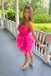 Cute Hot Pink A line Strapless Sleeveless Short Party Dress, Tiered Graduation Dress OMH0207