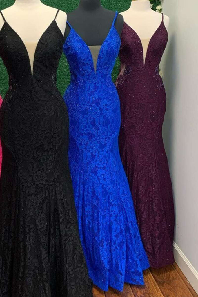 Charming Mermaid Lace Hot Pink V Neck Prom Dresses with Beading, Evening Dress OM0261