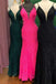 Charming Mermaid Lace Hot Pink V Neck Prom Dresses with Beading, Evening Dress OM0261
