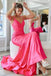 Elegant Hot Pink Mermaid V Neck Long Prom Dress, Backless Sleeveless Formal Dresses OM0306