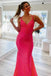 Elegant Hot Pink Mermaid V Neck Long Prom Dress, Backless Sleeveless Formal Dresses OM0306