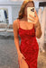 Glitter Mermaid Sequins Sexy Hot Pink Backless Long Prom Dress with Side Slit OM0066