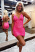 Sexy Hot Pink Sequins V Neck Sheath Short Homecoming Dresses, Graduation Dress OMH0254