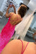 Sheath Hot Pink Sequins Spaghetti Straps Long Prom Dresses With Slit, Evening Gown OM0341