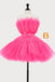 Light Pink Tulle Strapless Short Homecoming Dress with Sash, Graduation Dresses OMH0196