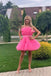 Hot Pink A line Strapless Tulle Short Homecoming Dresses with Bowknot, Mini Dress OMH0209