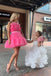 Hot Pink A line Strapless Tulle Short Homecoming Dresses with Bowknot, Mini Dress OMH0209