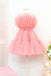 Hot Pink A line Strapless Tulle Short Homecoming Dresses with Bowknot, Mini Dress OMH0209