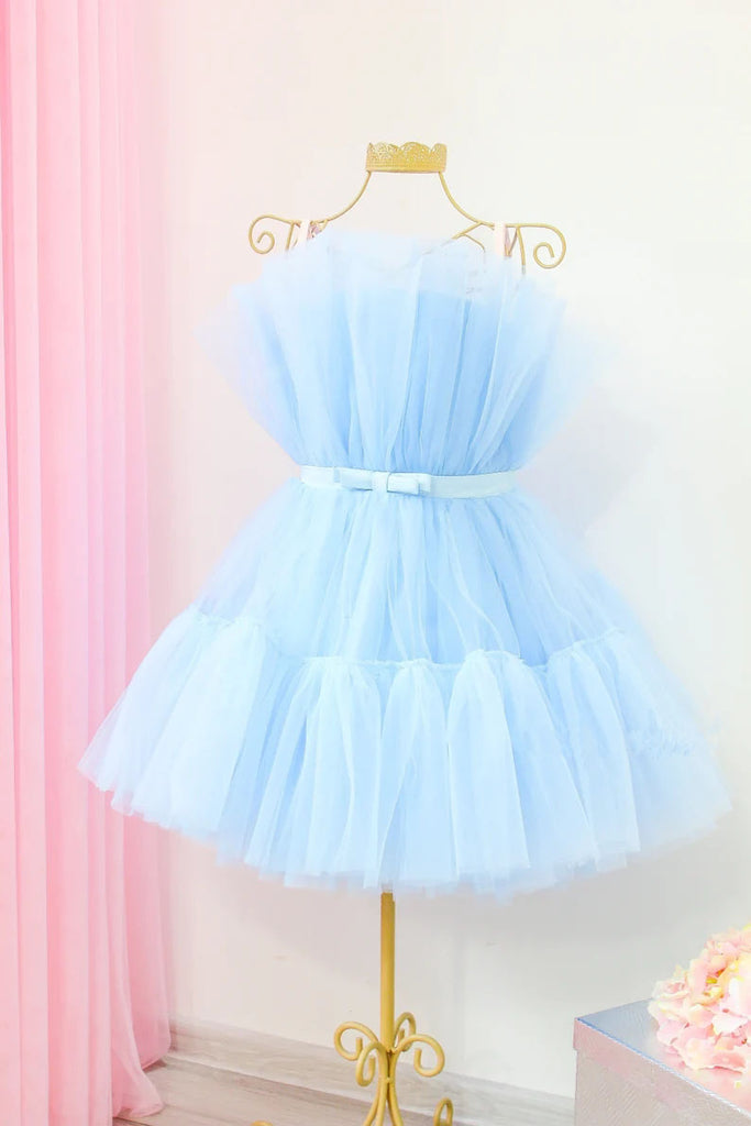 Hot Pink A line Strapless Tulle Short Homecoming Dresses with Bowknot, Mini Dress OMH0209