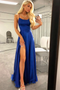 Royal Blue Spaghetti Strap A Line Prom Dress Sexy Long Split Party Dresses OM0006