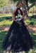 Simple A Line Red Halter Ruched Long Prom Dresses V Neck Tulle Evening Dresses SK49