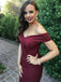 Mermaid Off-the-Shoulder Burgundy Simple Prom Dress with Split PDI93