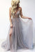A-Line Spaghetti Straps Deep V Neck Prom Dress with Beading Split PDI69