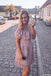 Elegant Off the Shoulder Blush Lace Short Homecoming Dresses PPD73