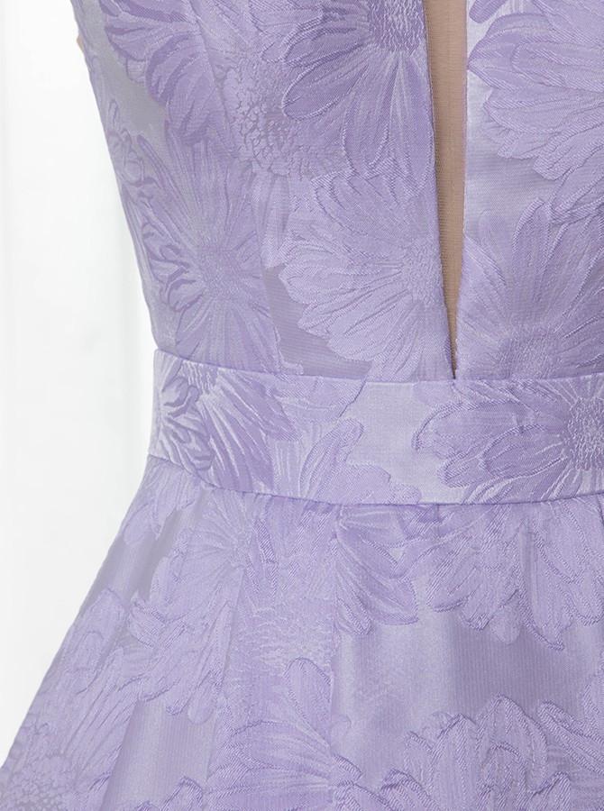 A-Line Floor-Length Lilac Printed Prom Dress, Simple Long Evening Dresses PDJ12