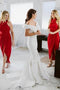 Sheath Cowl Neck Hi-Low Red Simple Bridesmaid Dress with Ruched PDR87