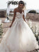 A Line Sweetheart Long Cheap Tulle Wedding Dresses with Lace Appliques PPD81