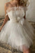 A Line Ivory Strapless Tulle Short Prom Dresses, Mini Homecoming Dress with Belt OMH0210