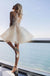 Puffy A line Ivory Lace Appliques Tulle Mini Graduation Dresses, Homecoming Dresses OMH0015