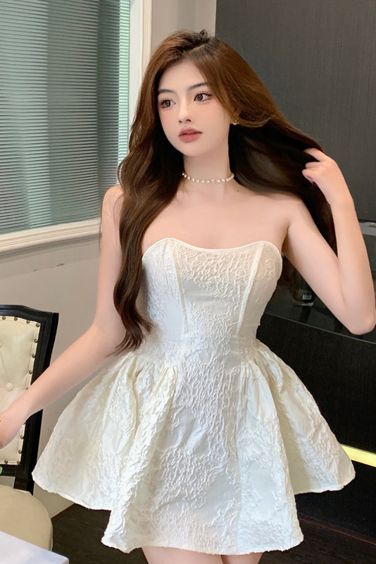 Cute A Line Ivory Lace Appliques Strapless Homecoming Dresses, Sweet 16 Dresses OMH0113