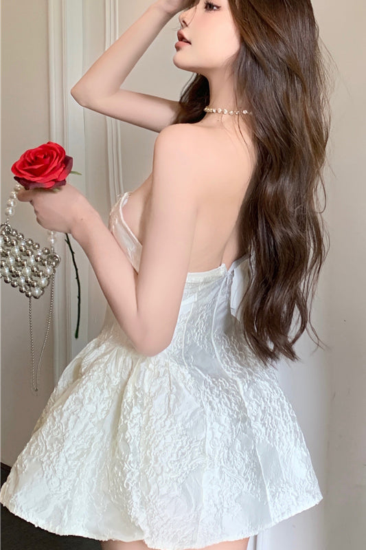 Cute A Line Ivory Lace Appliques Strapless Homecoming Dresses, Sweet 16 Dresses OMH0113