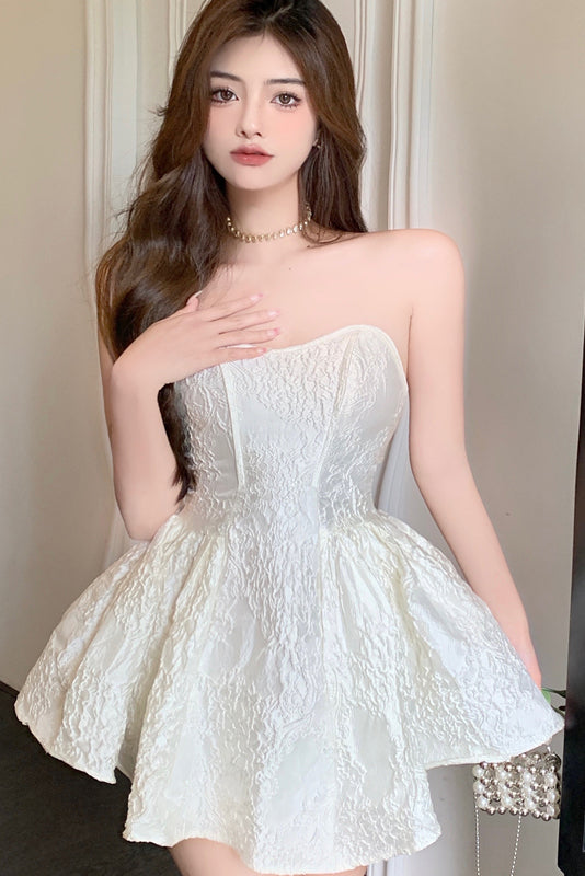 Cute A Line Ivory Lace Appliques Strapless Homecoming Dresses, Sweet 16 Dresses OMH0113