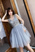 V Neck A Line Beaded Homecoming Dresses, Short Tulle Prom Dress PDN59
